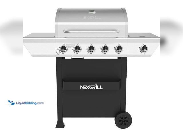 Lot 49-5424525 - Nexgrill 5-Burner Propane Gas Grill in Stainless Steel with Side Burner and Condiment Rack Unused (u...
