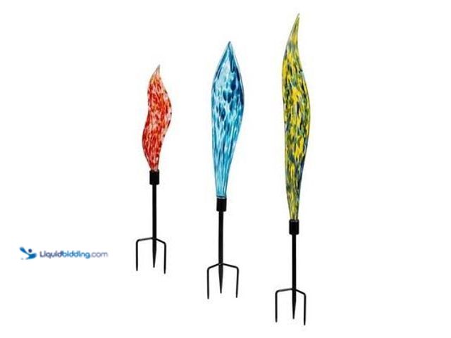 Lot 49-1629069 - Evergreen Hand-Blown Décor Glass Garden Stakes, Set of 3, Model # 406431228182, Unused, Has attachme...