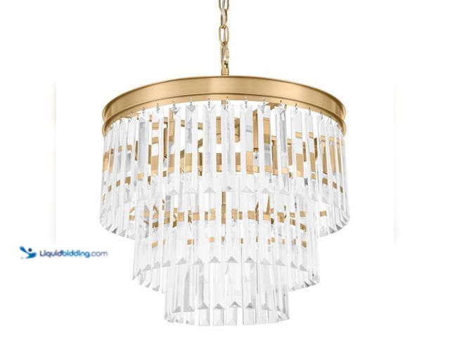 Lot 49-5414702 - North Falls 5-Light Gold Tiered Pendant Light with Crystal Shade Model # 30800-HBTG unused