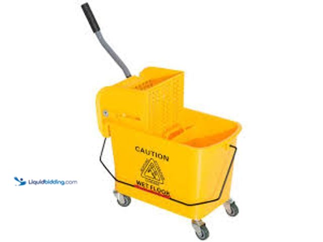 Lot 49-3539242 - HOMCOM 5 Gal. Yellow Plastic Steel Janitor Mop Bucket with Down Press Wringer and Wheels. Model # 72...