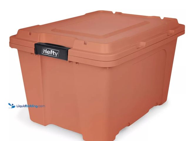 Lot 49-2001368 - Lot of (2) Hefty MAX PRO Storage Tote 18 Gallon - Paprika, Model # 93794230, Unused, Lids included. ...