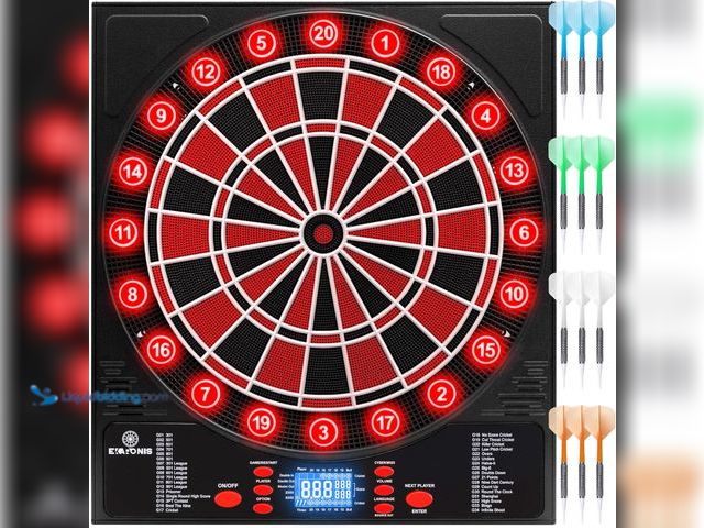 Lot 49-5437648 - Electronic Dartboard 34 Games 355 Variations with 12 Darts Illuminated Dartboard Dart Storage for 12...