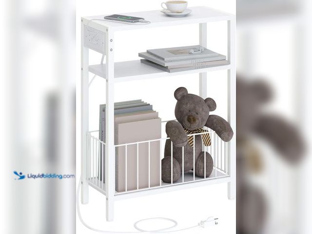 Lot 49-5453010 - Narrow Side Table with Charging Station, Small End Table for Small Spaces, Slim Nightstand with Stor...