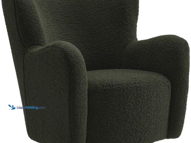 Lot 49-5476182 - Modway Montrose Swivel Wingback Accent Chair in Fern Walnut Sherpa Teddy Fabric – Modern Furry Barre...