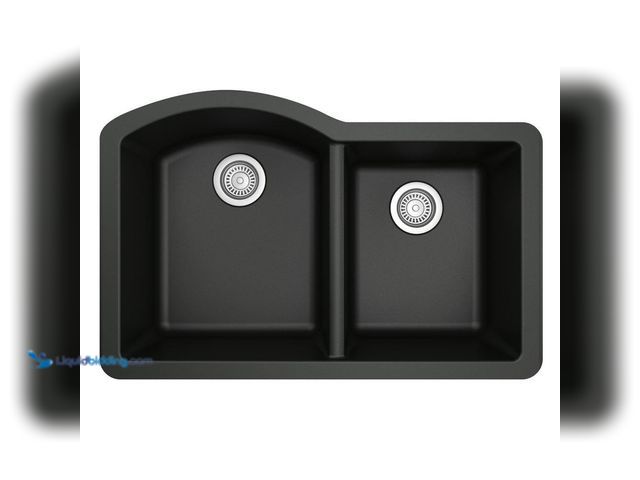 Lot 49-5410545 - Karran Undermount Quartz/Granite Composite 32 in. 60/40 Double Bowl Kitchen Sink in Black. [Model # ...
