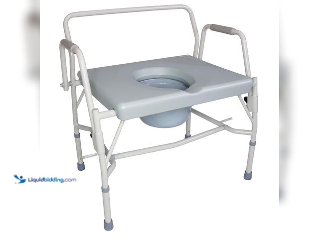 Lot 49-5452200 - DMI Drop Arm Portable Toilet Commode, Extra-Wide Seat, 500 Pound Weight Capacity, Bucket with Lid In...