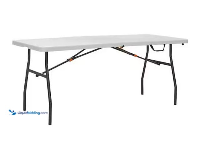 Lot 49-1627375 - HDX 6 ft. Almond Resin Top Indoor/Outdoor Rectangular Folding Utility Table, Seats 6 Model # THD-6F2...
