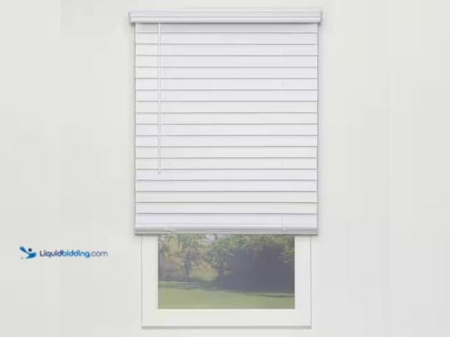 Lot 49-1549354 - StyleWell Textured White Cordless Room Darkening Faux Wood Blinds with 2 in. Slats - 30 in. W x 48 i...