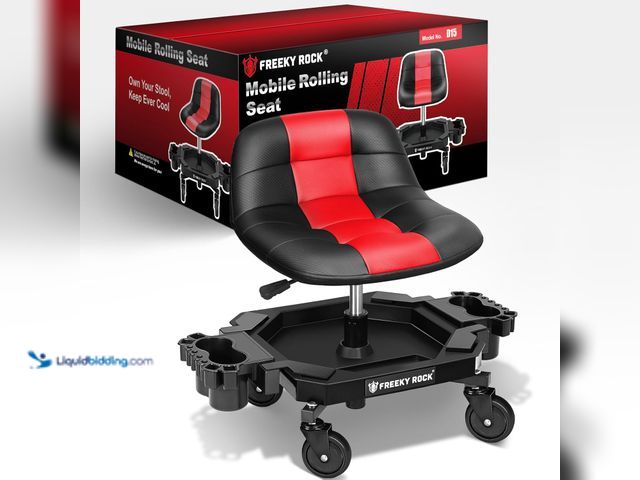 Lot 49-3600282 - Rolling Stool with Wheels, Adjustable Height Pneumatic Garage Work Mechanic Stool Seat with Backrest...