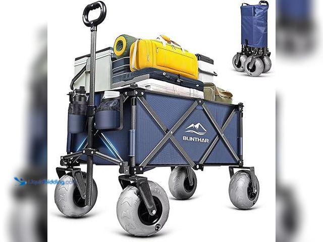 Lot 49-3527668 - Beach Wagon with Big Wheels for Sand, Heavy Duty Harder Sand Collapsible Folding Wagon with All-Terr...