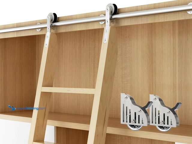 Lot 49-5406820 - DIYHD 16FT Sliding Library Ladder Hardware,Bookcase Rolling Ladder Kit,Bottom wheel with Brake,Stain...
