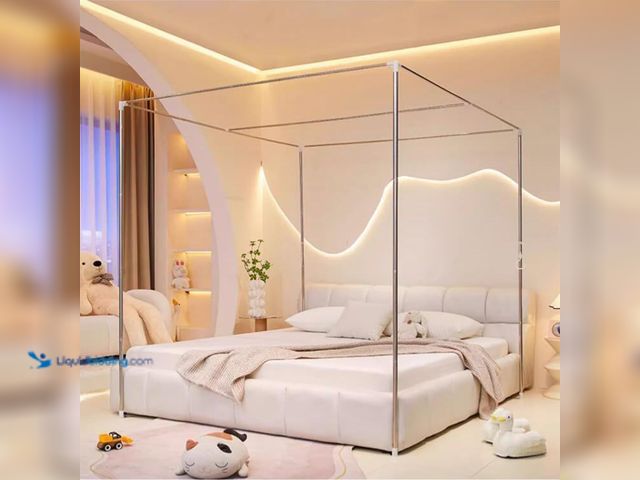 Lot 49-5435262 - Mengersi Canopy Bed Frame Post Queen Size,Stainless Steel Canopy Frame Poles Four Corner Bed Bracket...