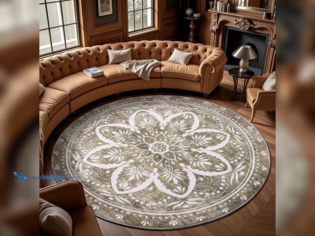 Lot 49-5485215 - Carvapet 8ft Round Area Rug - Brown Vintage Non-Slip Washable Circle Large Carpet with Rubber Backin...