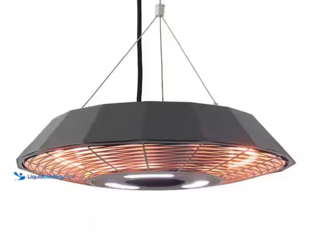 Lot 49-2006245 - EnerG+ 1500-Watt Infrared Hanging Electric Outdoor Heater with LED and Remote, Model # HEA-21568BLK,...
