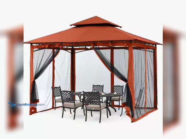 Lot 49-1550530 - ABCCANOPY 11 ft. x 11 ft. Red Steel Outdoor Patio Gazebo with Vented Soft Roof Canopy and Netting, M...