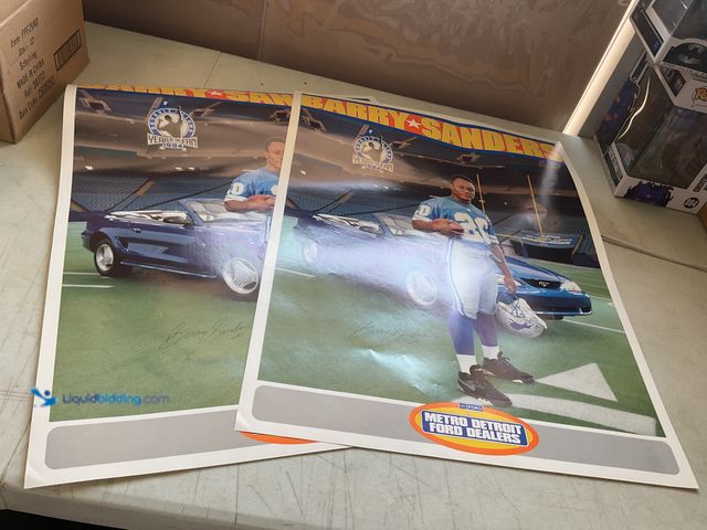 Lot 49-5451660 - Other LOT OF 2 METRO DETROIT FORD DEALERS BARRY SANDERS DETROIT LIONS PROMO POSTERS WITH FACSIMILE A...
