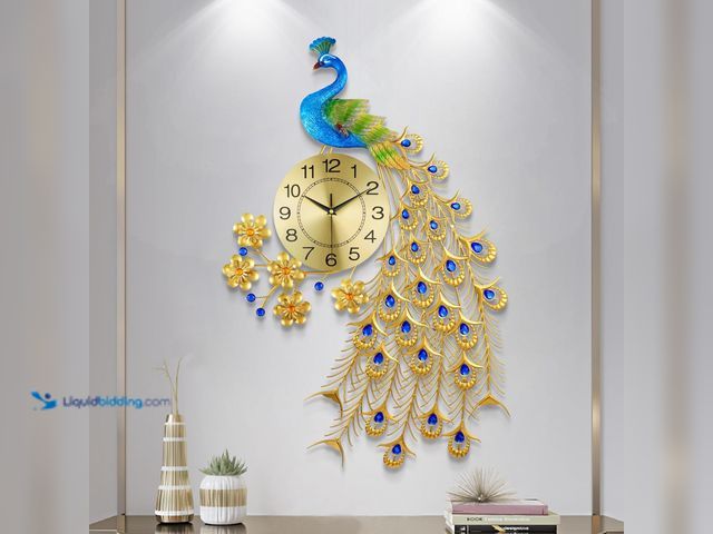 Lot 49-5437183 - Large Peacock Wall Clock 31.5 inch Metal Design Non-Ticking Silent Art Digital Wall Clocks for Livin...