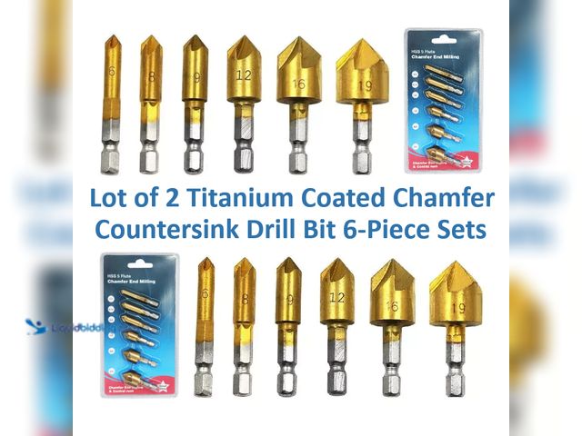Lot 49-5434340 - Lot of 2 Titanium Coated Chamfer Countersink Deburring Drill Bit 6-Piece Sets - NEW - These flute co...