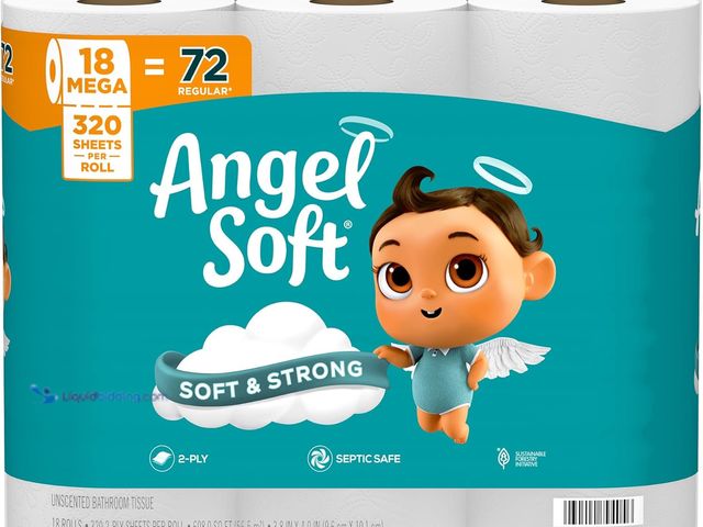 Lot 49-3564876 - Angel Soft Toilet Paper, 18 Mega Rolls = 72 Regular Rolls, Soft and Strong Toilet Tissue. Model; B0F...