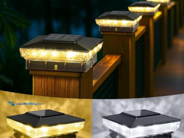 12-Pack Solar Fence Cap Lights – For 5x5 Vinyl/PVC Or Wood Posts, LED, Dusk-to-Dawn, Black/Off White