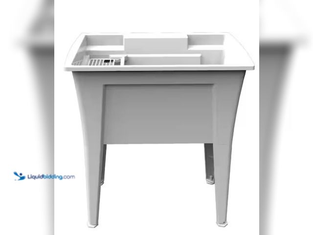 Lot 49-2006267 - RUGGED TUB 32 in. x 22 in. White Freestanding Utility/Laundry Sink, Model # G32W-1, Unused, Has atta...