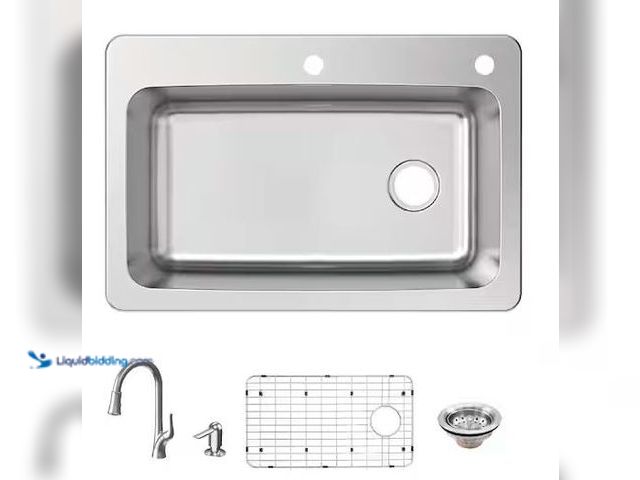 Lot 49-5490192 - Glacier Bay
33 in. Drop-In Single Bowl 18 Gauge Stainless Steel Kitchen Sink with Pull-Down Faucet ...
