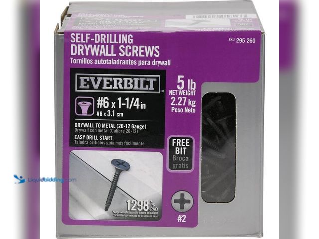 Lot 49-5414330 - Everbilt #6 x 1-1/4 in. Phillips Bugle-Head Self-Drilling Drywall Screw 5 lbs.-Box (1298-Piece), Unu...
