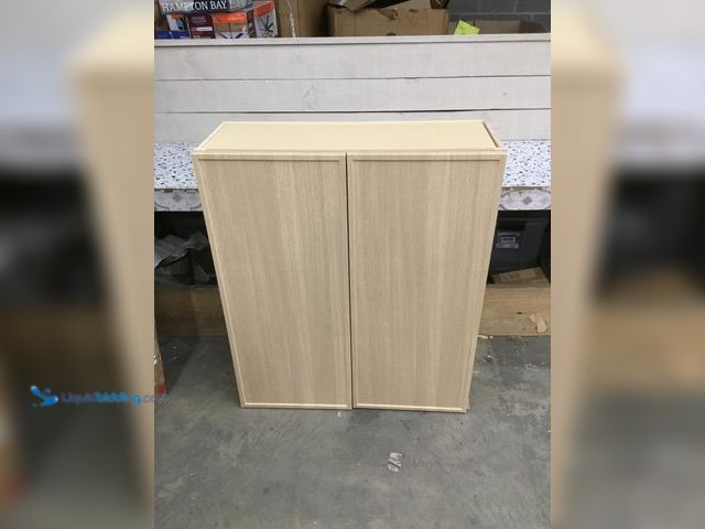 Lot 49-5408115 - PARTS AND REPAIR. Sinclair 30 in. W x 12 in. D x 42 in. H Assembled Wall Cabinet in Shaker Light Oak...