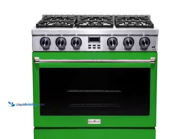 Lot 49-1566333 - Magic Chef 36 in. Green Range Door, Model # PG36D-G, unused, MSRP $599.00  Ref#SR105
