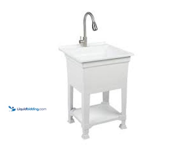 Lot 49-5415560 - Glacier Bay 24 in. W x 24 in. D x 35 in. H Freestanding Laundry/Utility Sink in White with Stainless...