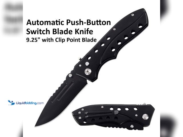 Lot 49-3430621 - Automatic Push-Button Switch Blade Knife 9.25" Black with Clip Point Blade - NEW - This automatic kn...