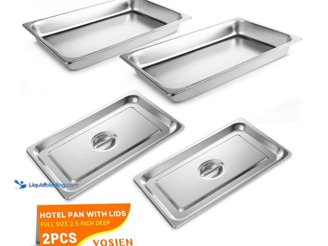 Lot 49-3481734 - VOISEN Hotel Pans with Lids 2 Pack 1/1 Size 2.5" Deep, 1.2mm Thick Steam Table Pans Full Size, Comme...