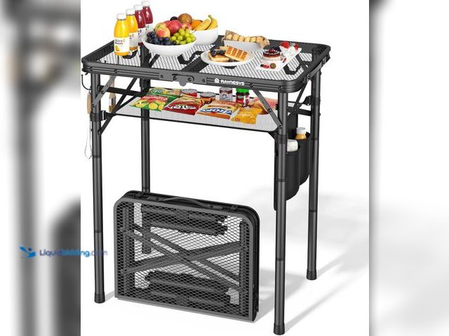 Lot 49-5548864 - Raynesys Portable Folding Grill Table for Outside for Picnic, Camping | 3 Height Adjustable Small Ca...