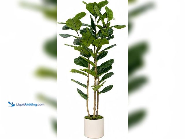 Lot 49-3564928 - Artificial Fiddle Leaf Fig Tree 6FT with White Tall Planter-Large Faux Tree Tall Fake Floor Plant in...