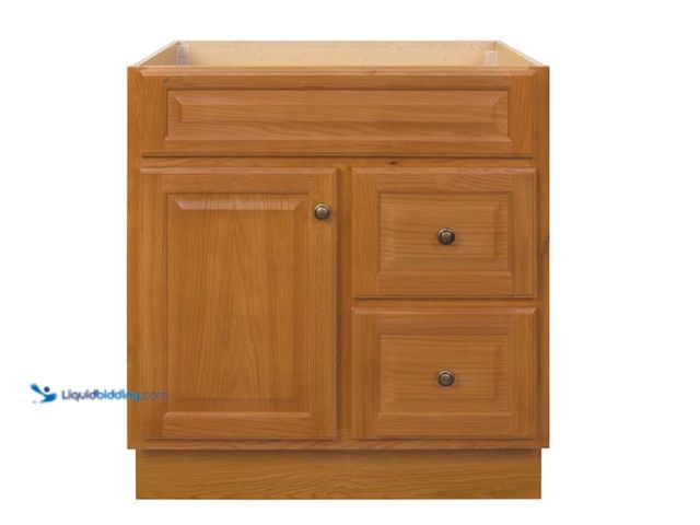 Lot 49-1622784 - Glacier Bay Hampton 30" Bathroom Vanity Cabinet WITHOUT Top, in Oak (Assembled), Model # HOA30D, Unu...