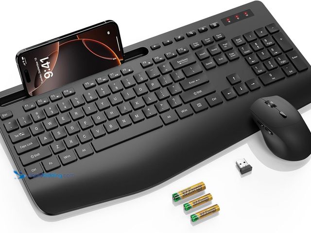 Lot 49-3527934 - SABLUTE Wireless Keyboard and Mouse Combo - Full Size Ergonomic Wrist Rest, Silent Typing, Phone Hol...