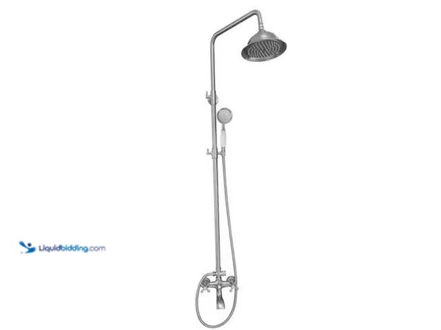 Lot 49-1623857 - BWE 3-Spray Wall Bar Shower Kit w/ Tub Spout, Rainfall Shower Head and Adjustable Height in Brushed ...