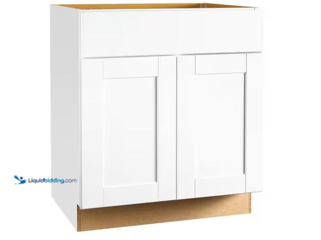 Lot 49-5486786 - Hampton Bay
Shaker 30 in. W x 24 in. D x 34.5 in. H Assembled Sink Base Cabinet in Satin White. Ite...