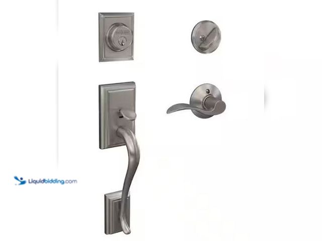 Lot 49-1573183 - Schlage Addison Satin Nickel Single Cylinder Door Handleset with Accent Handle, Model # F60 G ADD 61...