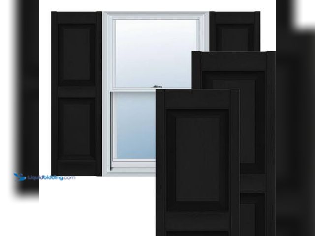 Lot 49-5554277 - Ekena Millwork 12 in. x 42 in. Lifetime Vinyl Custom Two Equal Raised Panel Shutters Pair Black Mode...