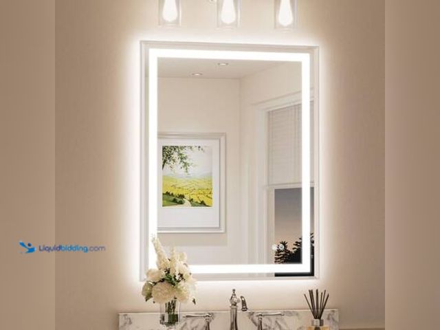 Lot 49-5554486 - KeonJinn 28 in. W x 36 in. H Framed LED Lighted Bathroom Vanity Mirror with Light in Brushed Nickel ...