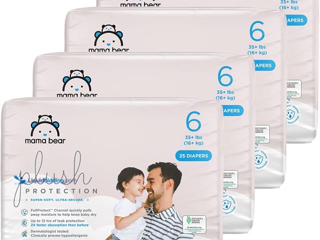 Lot 49-3514504 - Amazon Brand - Mama Bear Plush Protection Diapers - Size 6, One Month Supply, Hypoallergenic Premium...
