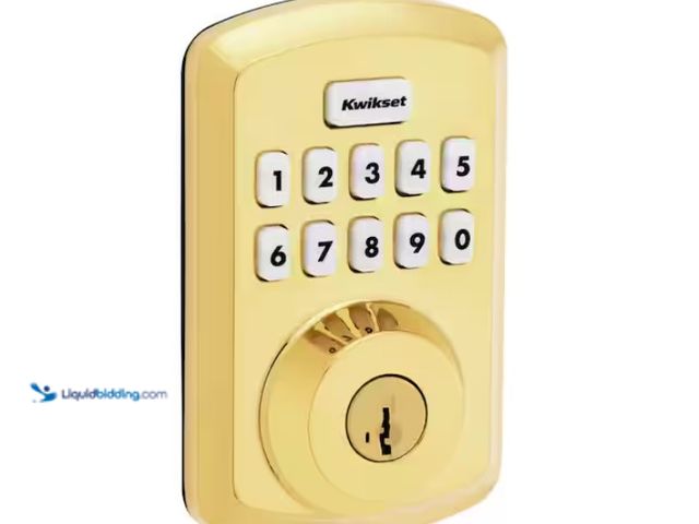 Lot 49-3433260 - Kwikset Power bolt 250 10-Button Keypad Lifetime Polished Brass Transitional Electronic Deadbolt Doo...