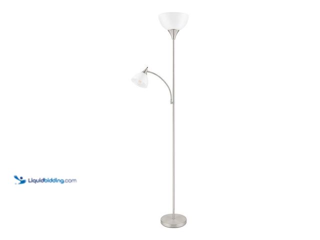 Lot 49-3631353 - Hampton Bay 70" Brushed Nickel Mother Daughter 2-Light Torchiere Floor Lamp with Plastic Shade, Mode...