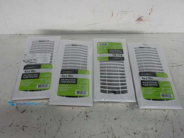 Lot 49-3631558 - Lot of (4) Everbilt 4 in. x 10 in. 1-Way Plastic Floor Register in White, Model # E160MWP04X10, New....