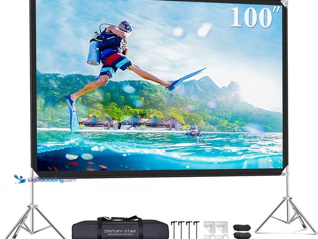 Lot 49-3528369 - CENTURY-STAR 100-inch Outdoor Projector Screen and Stand - Wrinkle-Free Nylon 16:9 Portable Screen W...