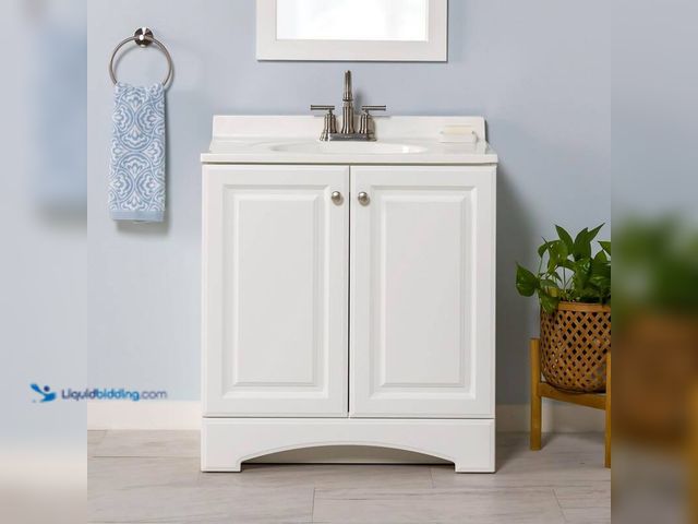 Lot 49-5406378 - Glacier Bay 31 in. Single Sink White Bath Vanity with White Cultured Marble Top (Assembled), Model #...