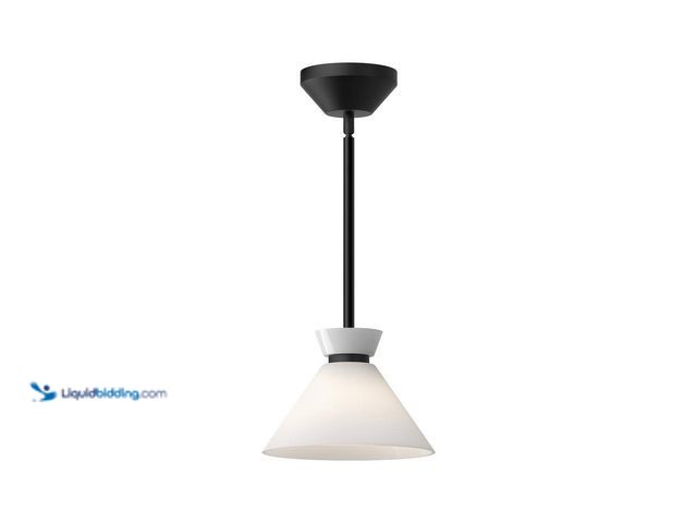 Lot 49-5416178 - ALORA MOOD Halston 8 in. 1 Light 40-Watt Glossy Opal Glass/Matte Black Pendant Light. [Model # PD470...
