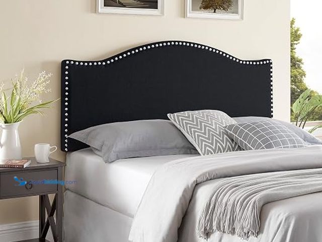 Lot 49-1623706 - Naomi Home Catalina Queen Headboard – Upholstered Linen Tufted Panel with Nailhead Trim, Adjustable ...