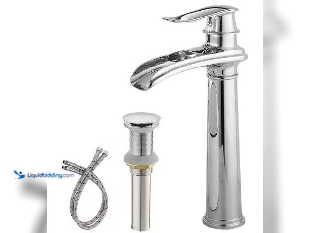 Lot 49-3615916 - BWE Waterfall Single Hole Single Handle Bathroom Vessel Sink Faucet with Drain Assembly in Polished ...